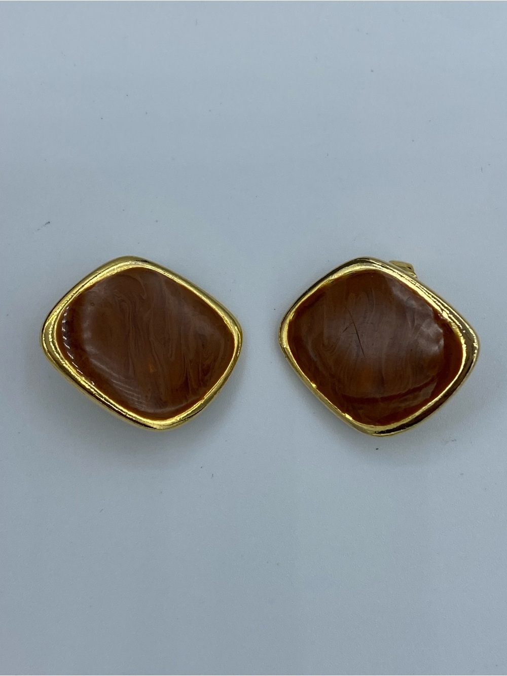 Vintage Bergere Gold-Tone Brown Resin Clip-On Earrings